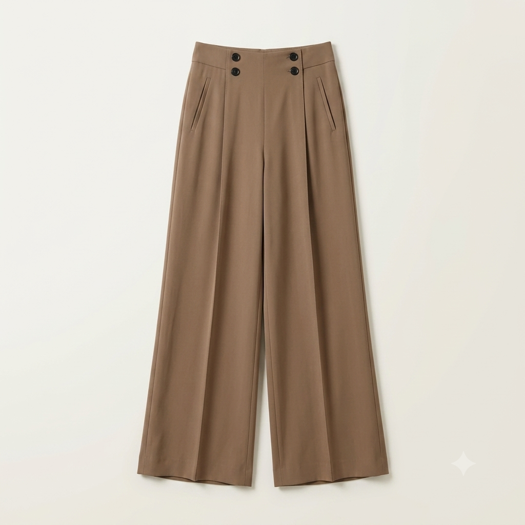 High-Waisted Double-Button Wide-Leg Trousers