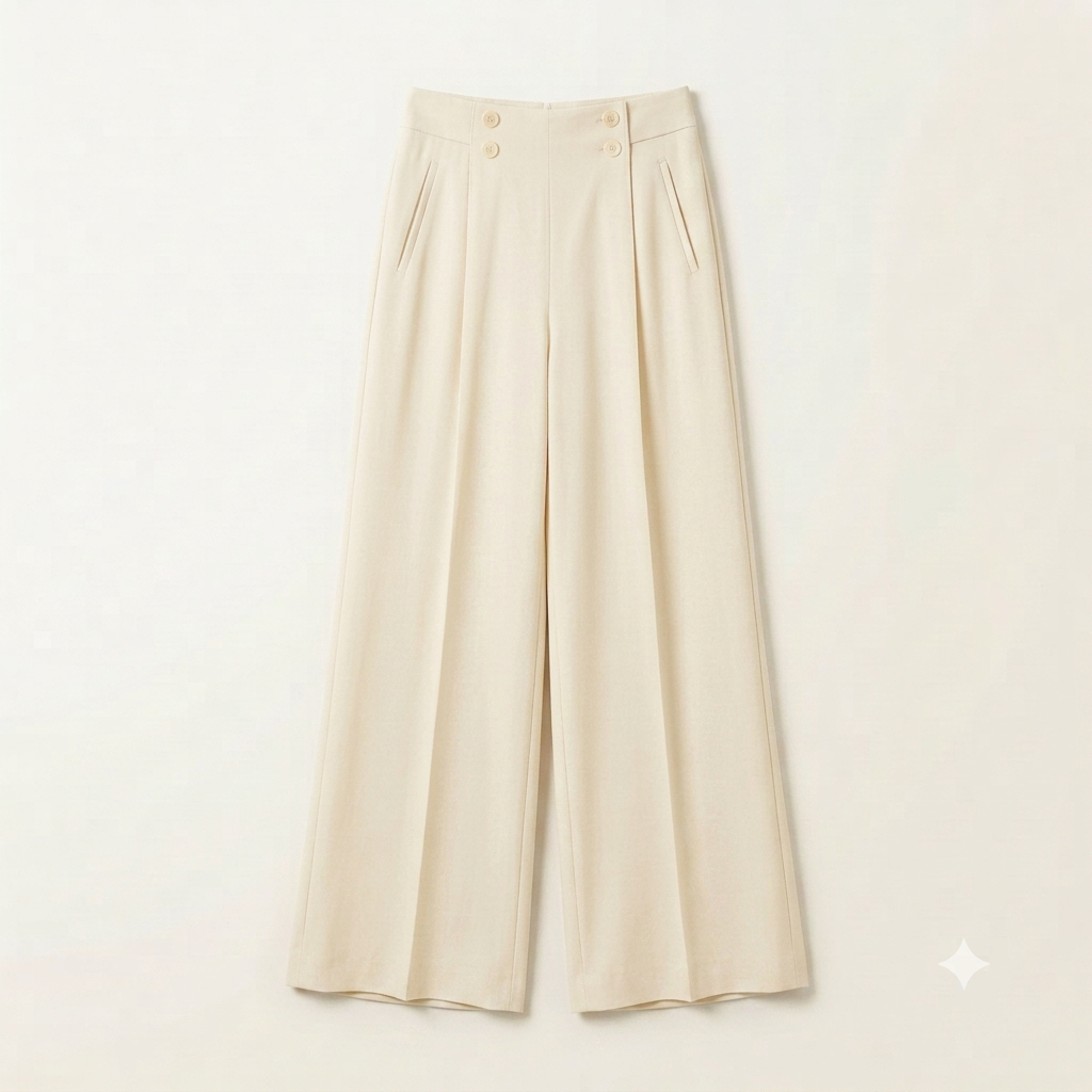 High-Waisted Double-Button Wide-Leg Trousers