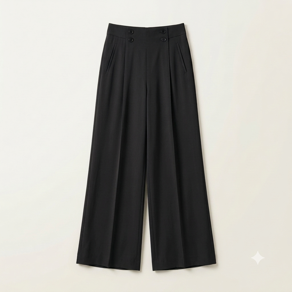 High-Waisted Double-Button Wide-Leg Trousers