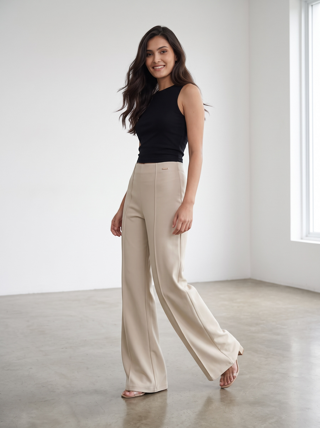 High Waisted Wide Leg Tailored Trousers